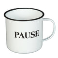 Becher PAUSE aus Emaille in Antikweiß