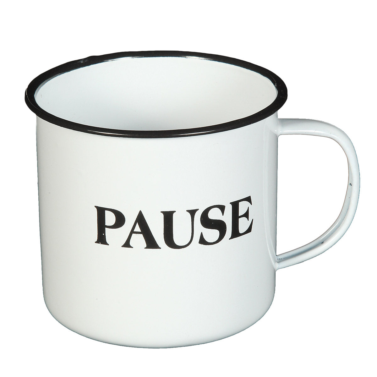 Becher PAUSE aus Emaille in Antikweiß