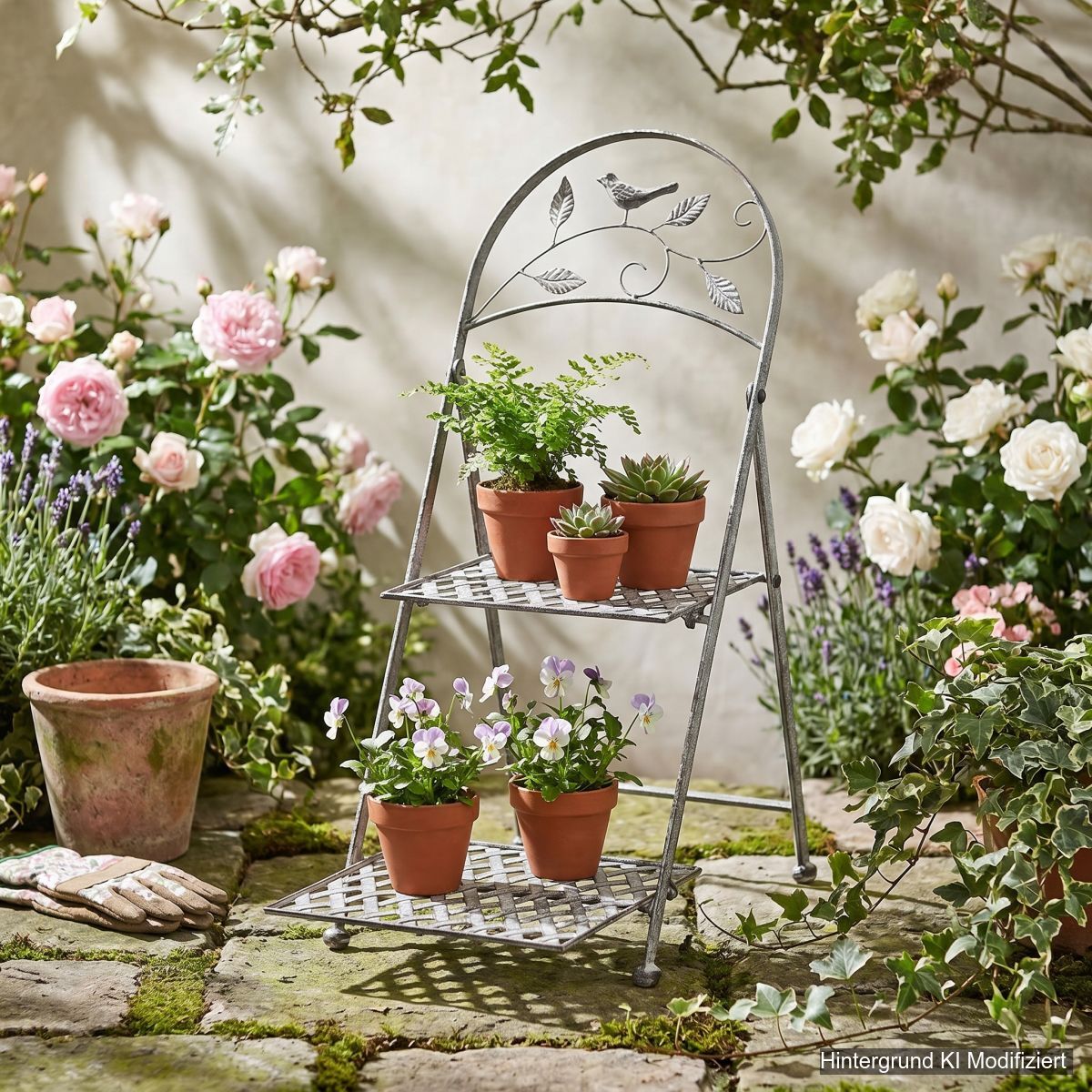 Blumtreppe in grau (H) 53cm