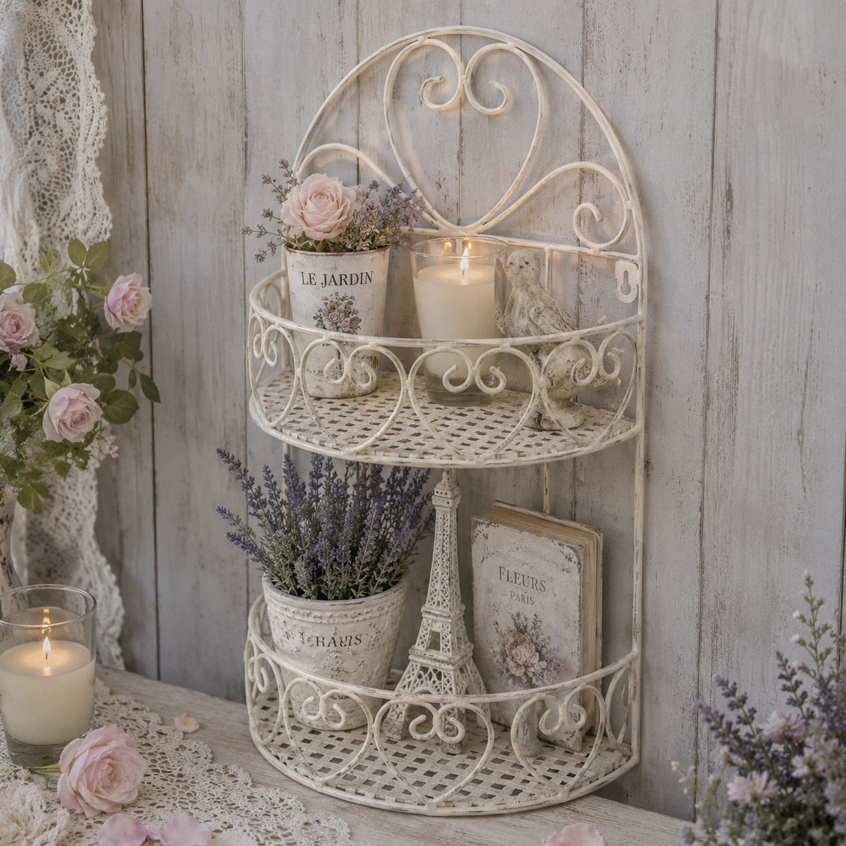 Wandregal Metall antikfarbe Vintage Landhausstil Shabby Chic NEU Regal Küche Bad
