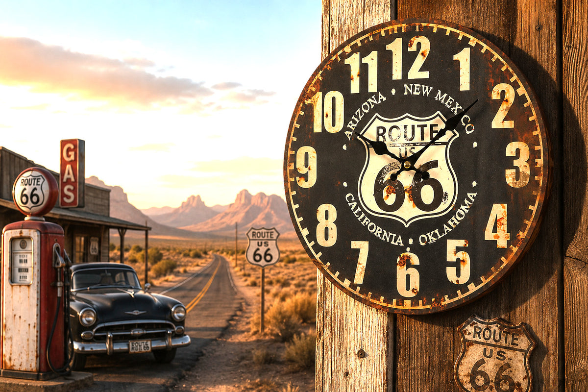 Route 66 Wanduhr 28 cm Vintage Retro Industrial Quarz Motorrad Garage USA Deko