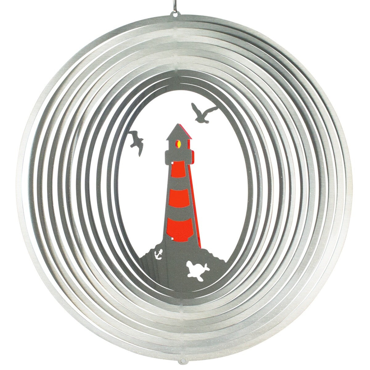 CIM Edelstahl Windspiel Leuchtturm 300 Garten-Deko Metall Ø30cm Deko Küste Meer