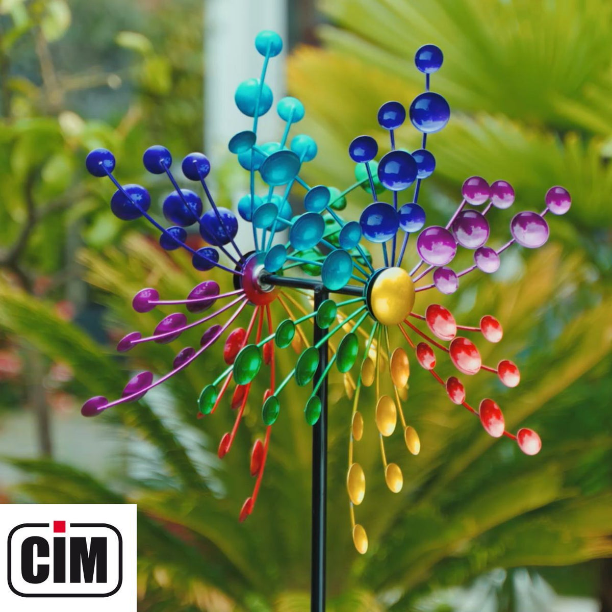 CIM Doppelwindrad Windräder Windspiel Garten Metall bunt Gartenstecker Design