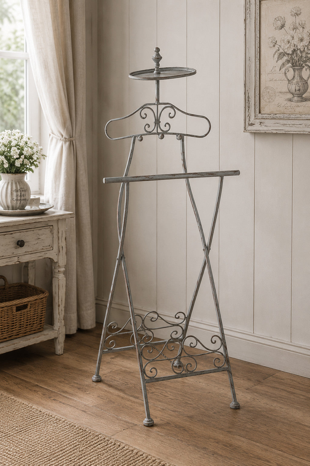 Herrendiener Antikgrau im Landhausstil Metall Kleiderständer Vintage Shabby Chic
