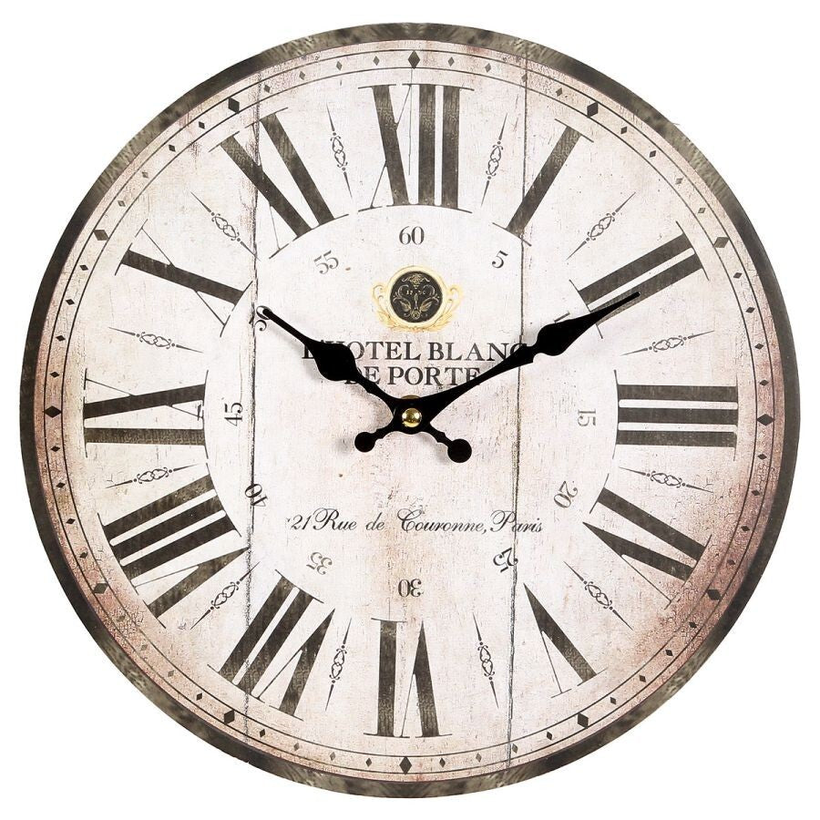 Wanduhr 28cmØ HOTEL BLANC Vintage Deko Küchenuhr Antik Design Retro kein Ticken