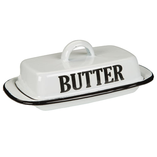 Butterdose Emaille antikweiß Landhausstil Vintage Shabby Chic für 250g Butter A