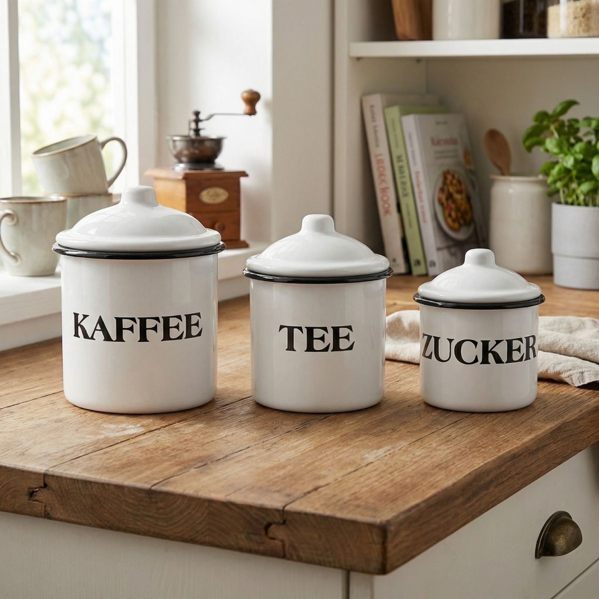 Emaille Vorratsdosen 16cm  emailliert Deko Behälter für Tee Kaffee Zucker rustik