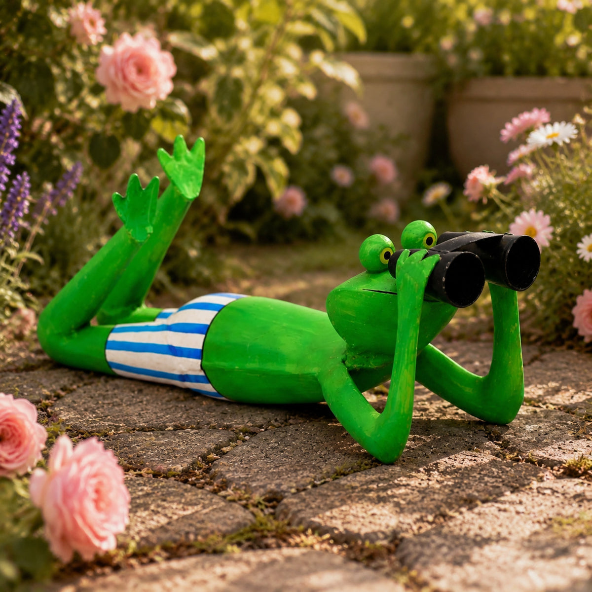 🪴 Metall Frosch mit Fernglas 🐸 Gartenfigur Deko Garten Terrasse Balkon Figur