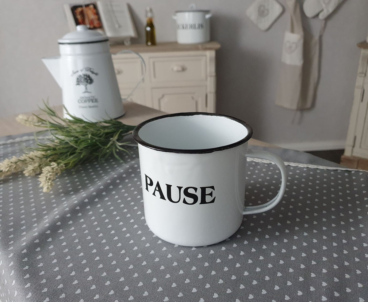 Emaille KAFFETASSE 14cm  emailliert Deko Nostalgie Landhaus COFFEE TIME