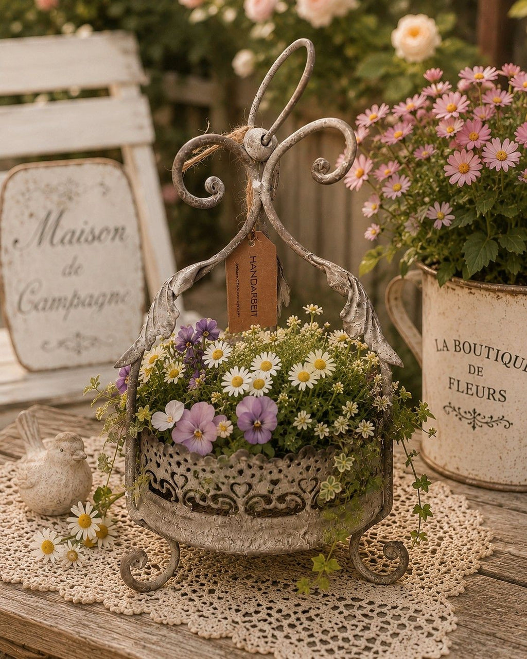 ArtFerro Pflanzkrone 25cm Landhaus Shabby Chic Antik Stil Neu Blumentopf