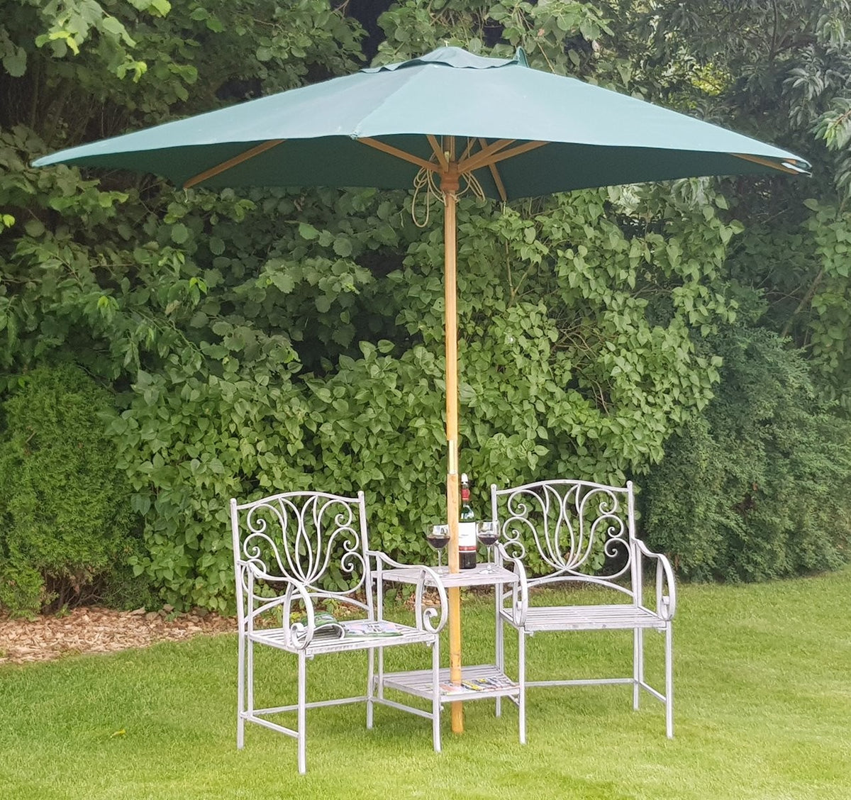3tlg Tisch & 2 Stühle, Set Sitzgruppe Metall Landhausstil Garten Balkon