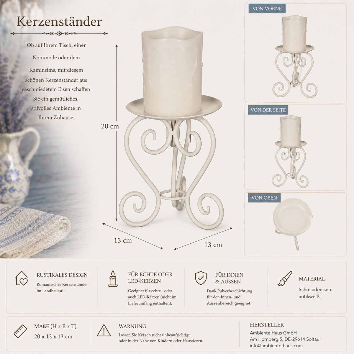 Kerzenständer massiv Eisen 20cm hoch Kerzenhalter nostalgisch Landhausstil