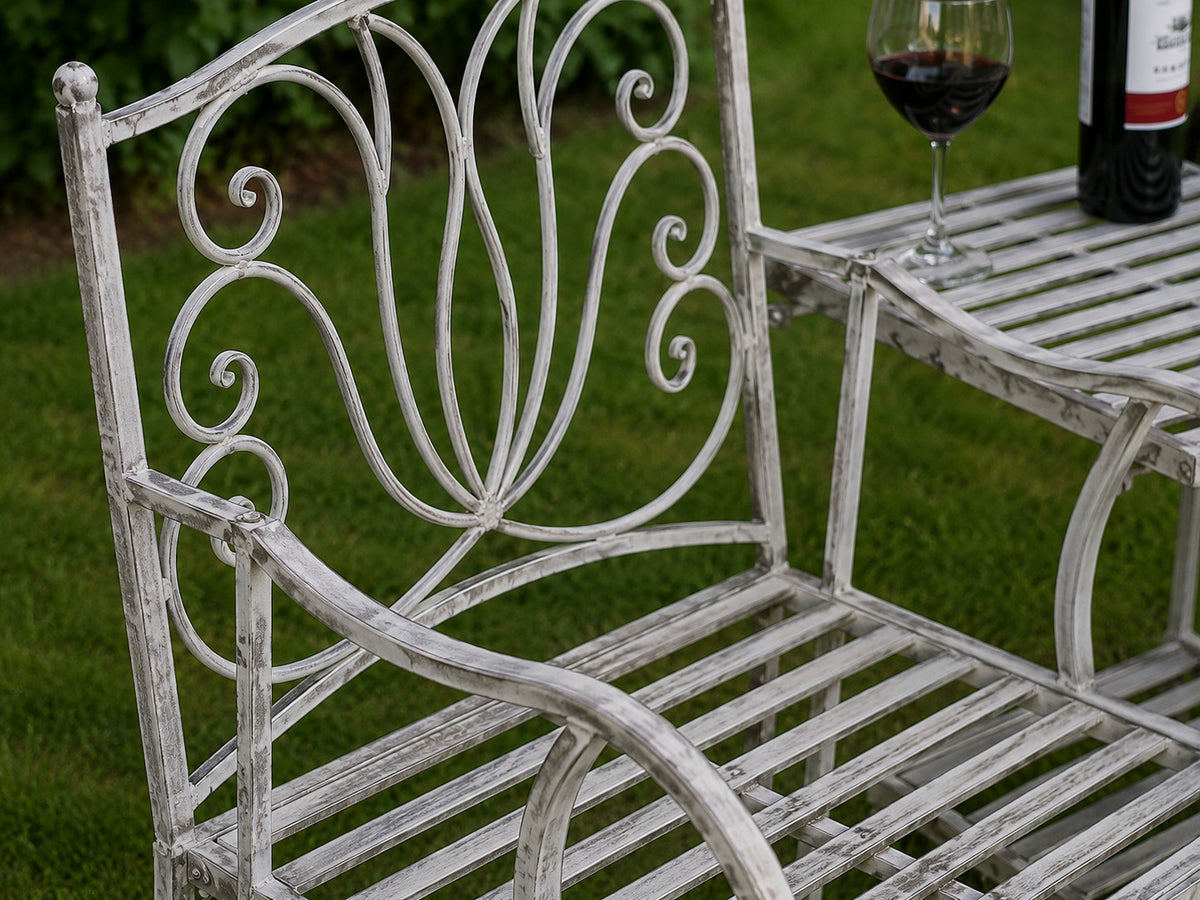 3tlg Tisch & 2 Stühle, Set Sitzgruppe Metall Landhausstil Garten Balkon