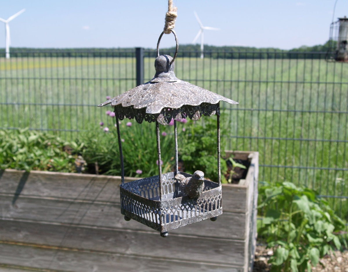 Vogeltränke Vogelbad Futterstelle zum Hängen, Herz Shabby Chic Metall Gartendeko