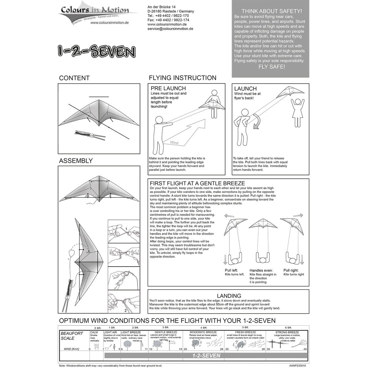 CIM Lenkdrachen 1-2-SEVEN Hot Drachen 104cmx52cm Flugdrachen drachenfliegen