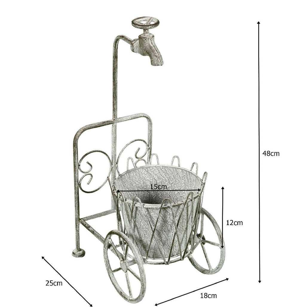 Pflanzgefäß  Blumenständer 48cm Pflanztopf Blumentopf antikisert Wasserhahn Rad