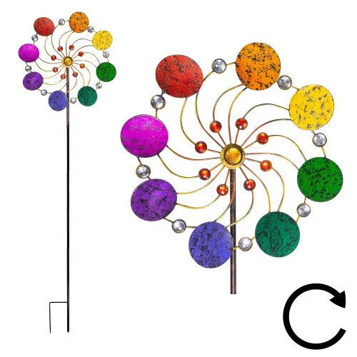 Exotic Flower Rainbow Ø34cm Metall Windspiel Windrad Deko Gartenstecker H:122cm