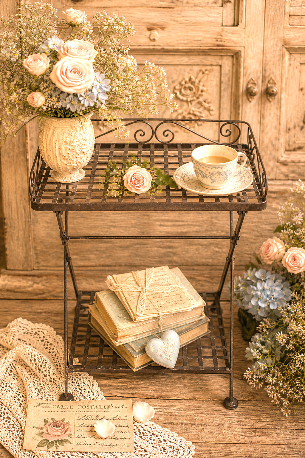 🌿 Beistelltisch Metall Vintage Landhausstil grau Shabby Chic Pflanztisch hochwe