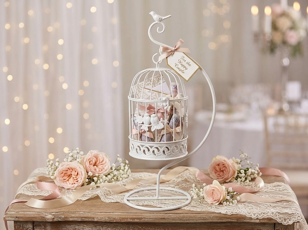 Vogelkäfig Vintage Deko  weiß Metall Dekokäfig  f.Blumendeko hängend Stände