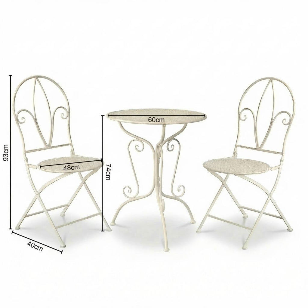 3tlg Tisch & 2 Stühle, Bistro Set Sitzgruppe Metall Landhausstil Garten Balkon
