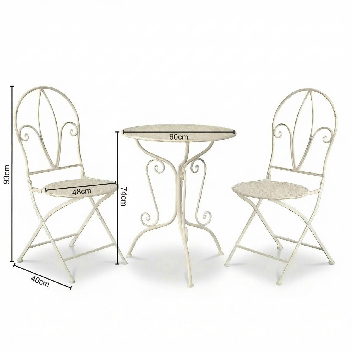 3tlg Tisch & 2 Stühle, Bistro Set Sitzgruppe Metall Landhausstil Garten Balkon