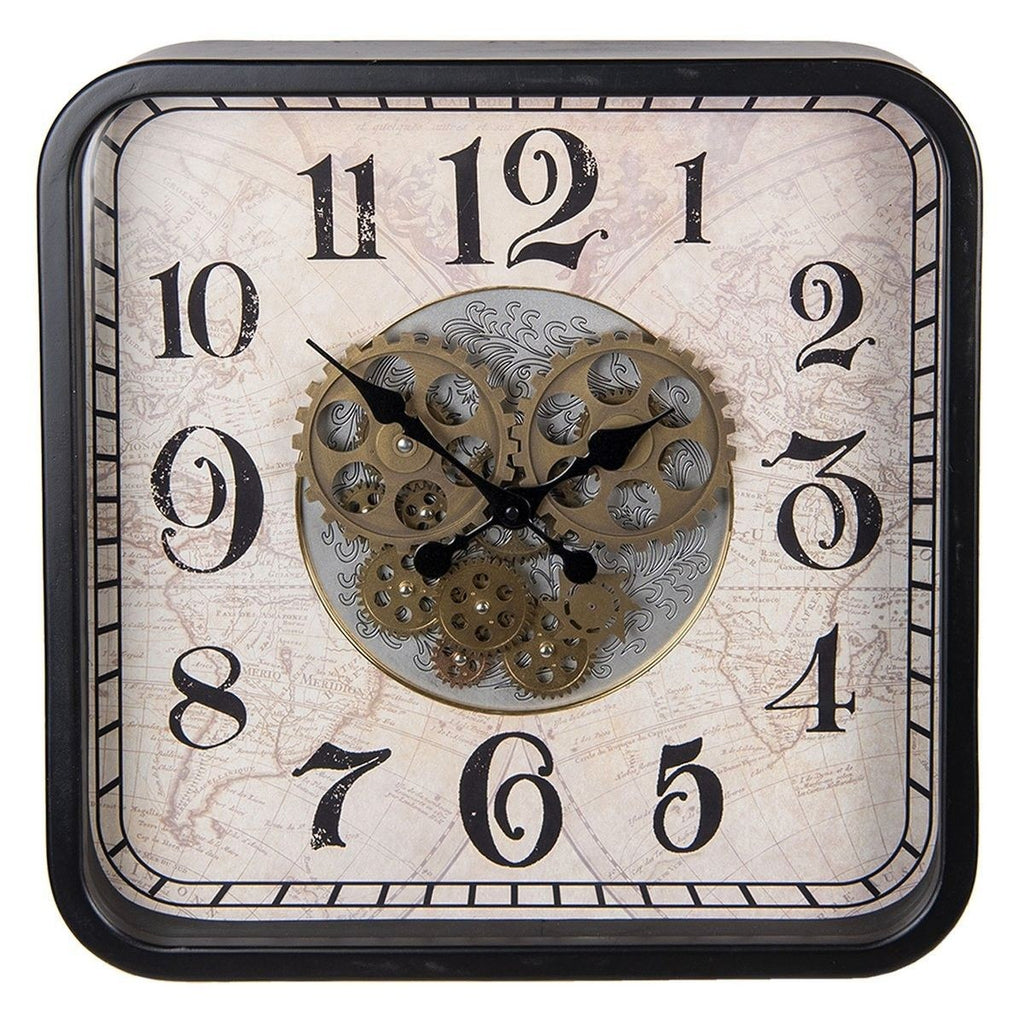 Clayre Eef Wanduhr 48cm Zahnraduhr bewegliche Zahnräder Metall Glas Neu OVP