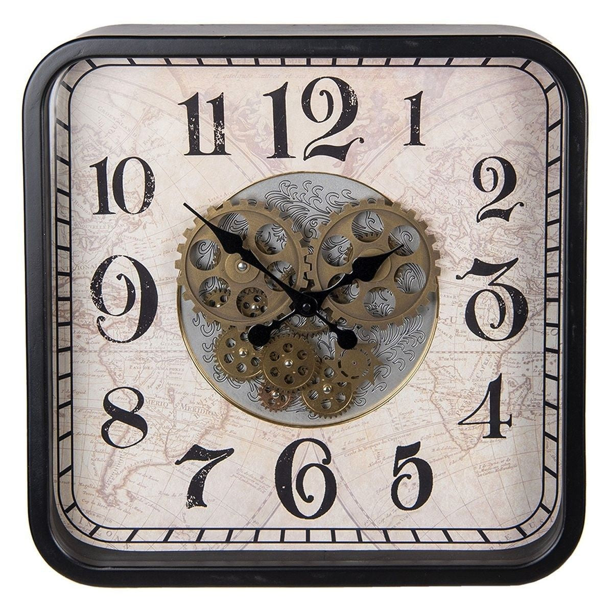 Clayre Eef Wanduhr 48cm Zahnraduhr bewegliche Zahnräder Metall Glas Neu OVP