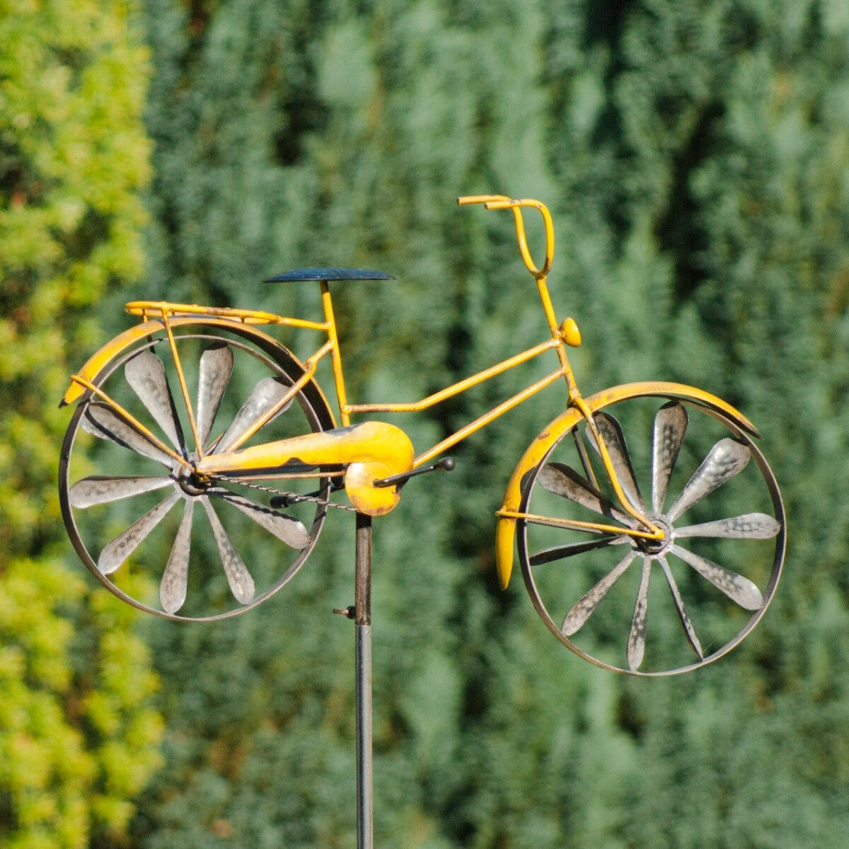 CIM Metall Gartenstecker Windrad Bicycle Yellow wetterfest Antik-Effekt Ø18cm