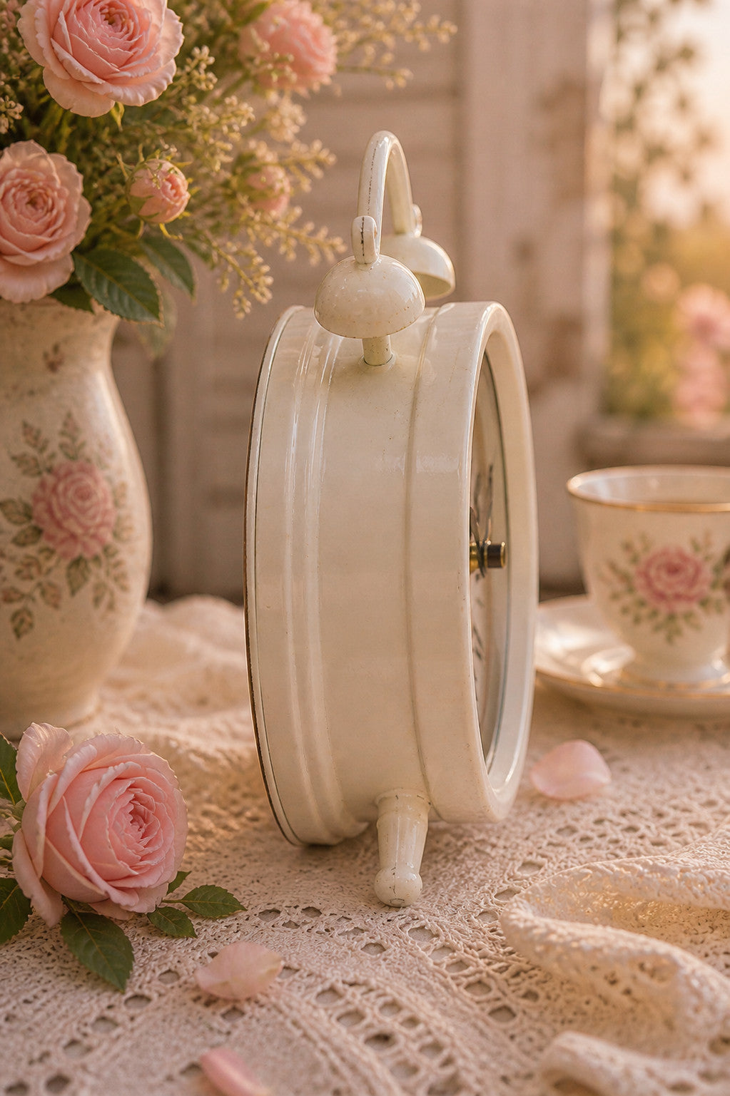 Vintage Tischuhr Metall Weiß 22cm Shabby Chic Landhaus Deko Uhr Geschenk 22cm