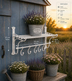 Wandgarderobe Antikweiß Eisen Landhausstil Vintage mit 5 Haken Regal Geschenkide