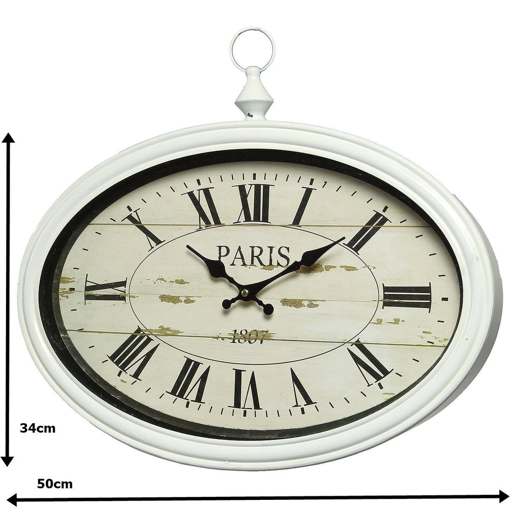 große Wanduhr PARIS, oval Uhr franz Landhausstil  Vintage 50cm Wanddeko Geschenk