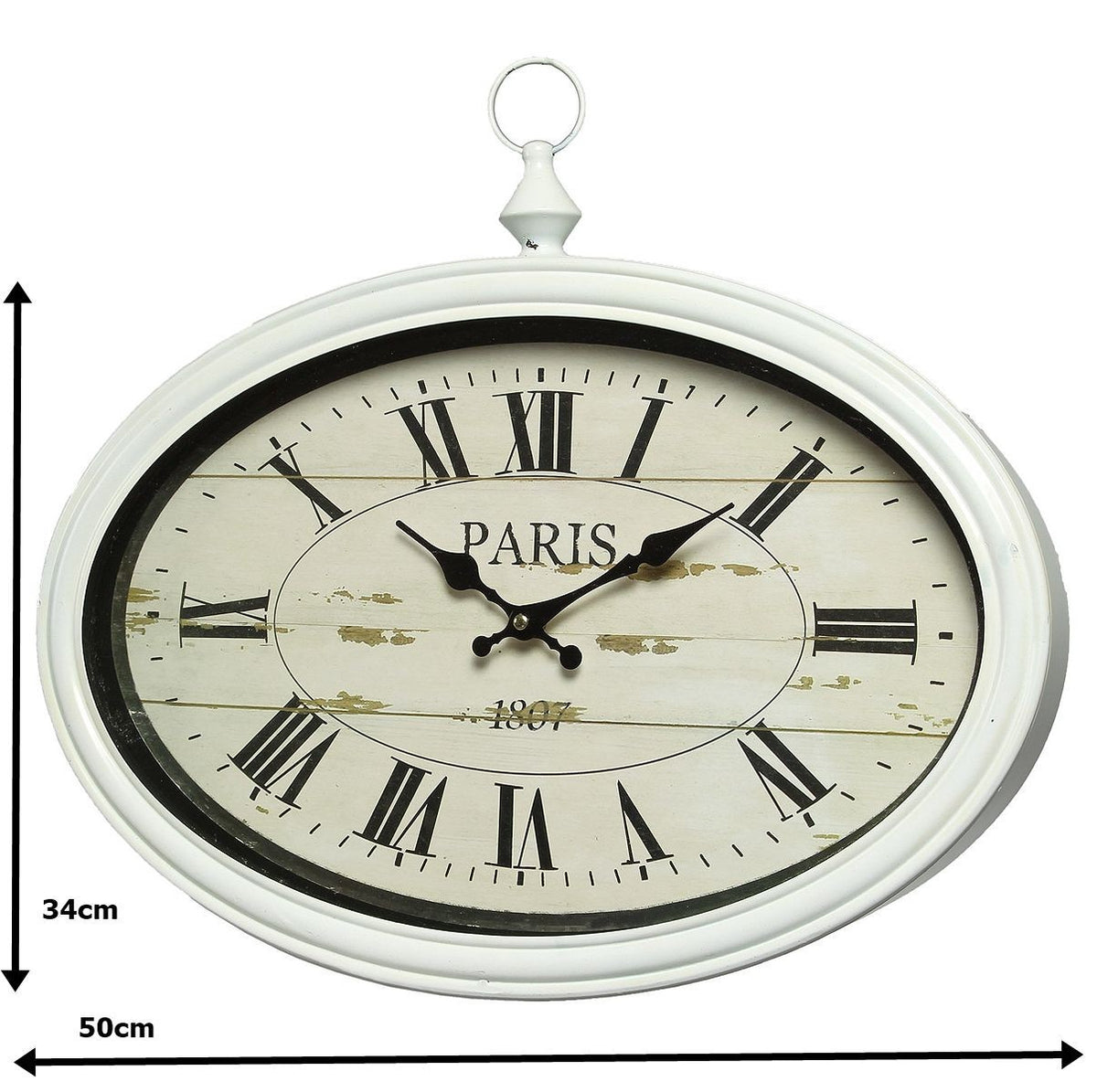große Wanduhr PARIS, oval Uhr franz Landhausstil  Vintage 50cm Wanddeko Geschenk