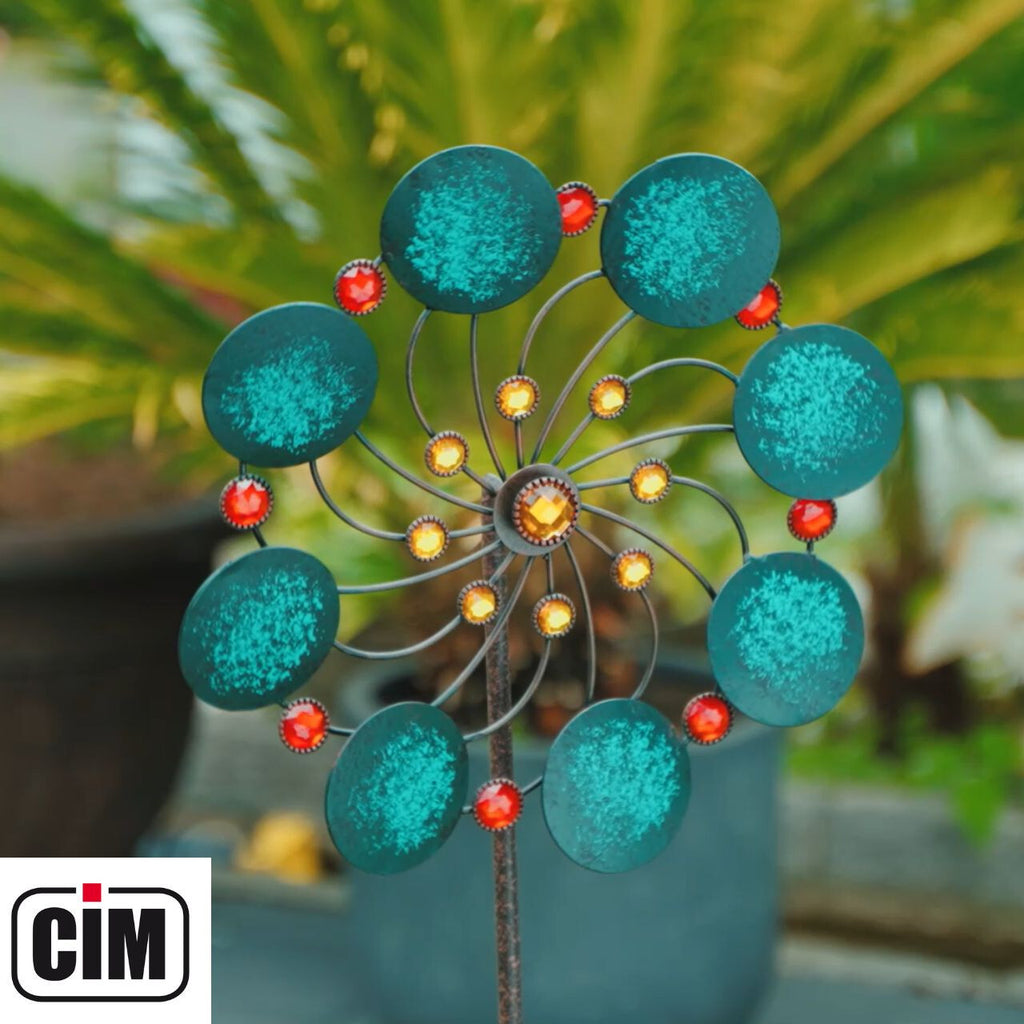 CIM Metall Windrad Exotic Flower Jade Ø34cm Höhe 122cm Windspiel Deko Garten