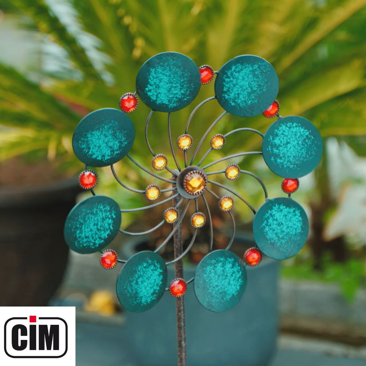 CIM Metall Windrad Exotic Flower Jade Ø34cm Höhe 122cm Windspiel Deko Garten