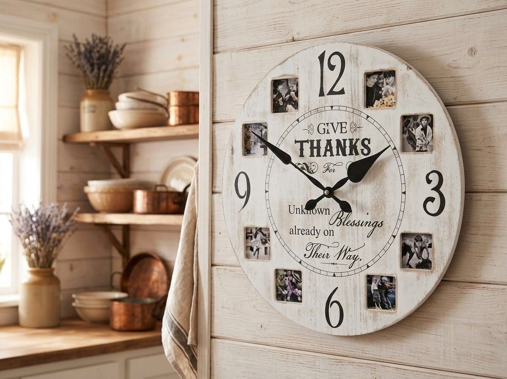 ⏰Wanduhr 40cm THANKS MDF Küchenuhr Landhaus, für eigene Fotos, Geschenkidee
