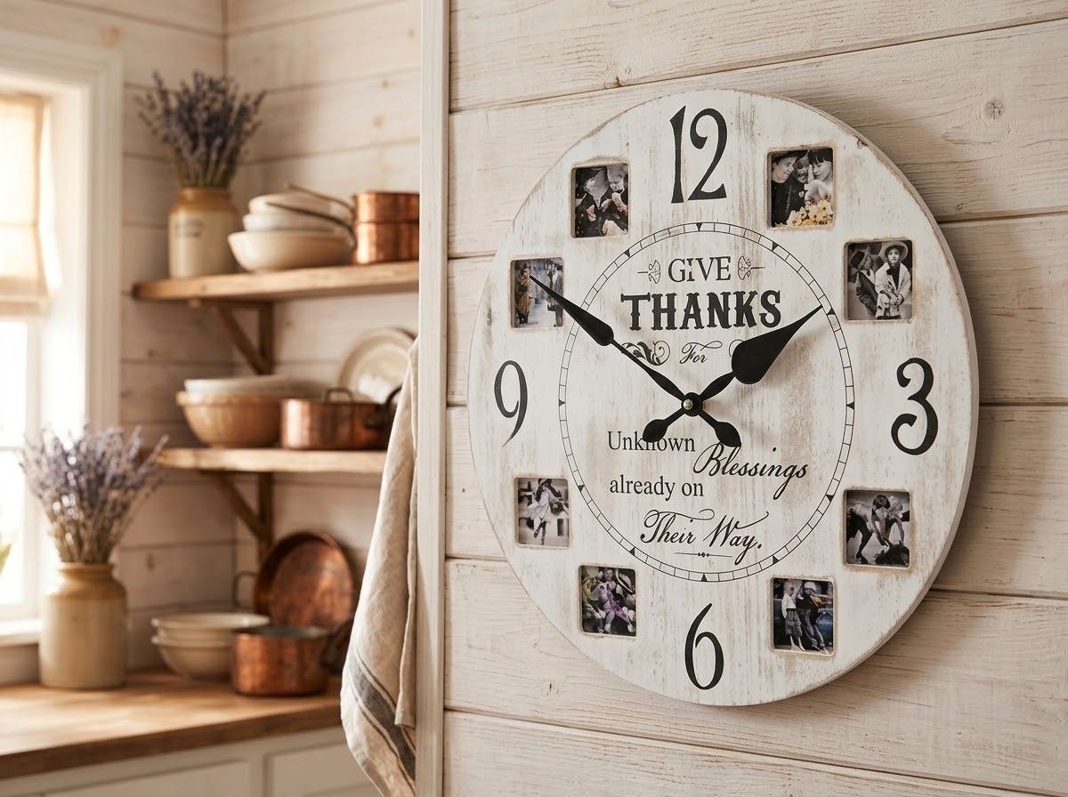⏰Wanduhr 40cm THANKS MDF Küchenuhr Landhaus, für eigene Fotos, Geschenkidee