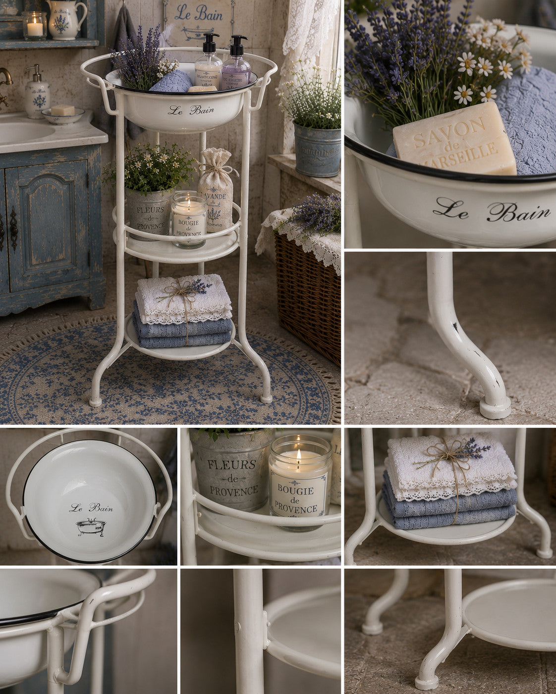 Waschtisch Waschschüssel mit Stand, Emailleschüssel Pflanzständer Shabby Vintage