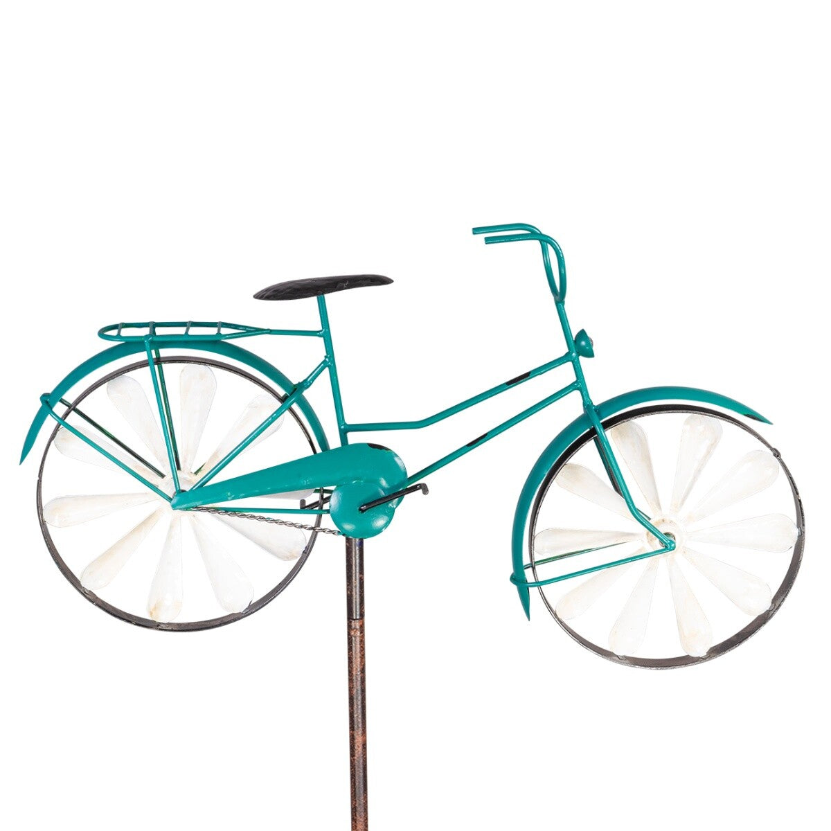 CIM Metall Gartenstecker Windrad Bicycle Turquoise wetterfest Antik-Effekt Ø18cm