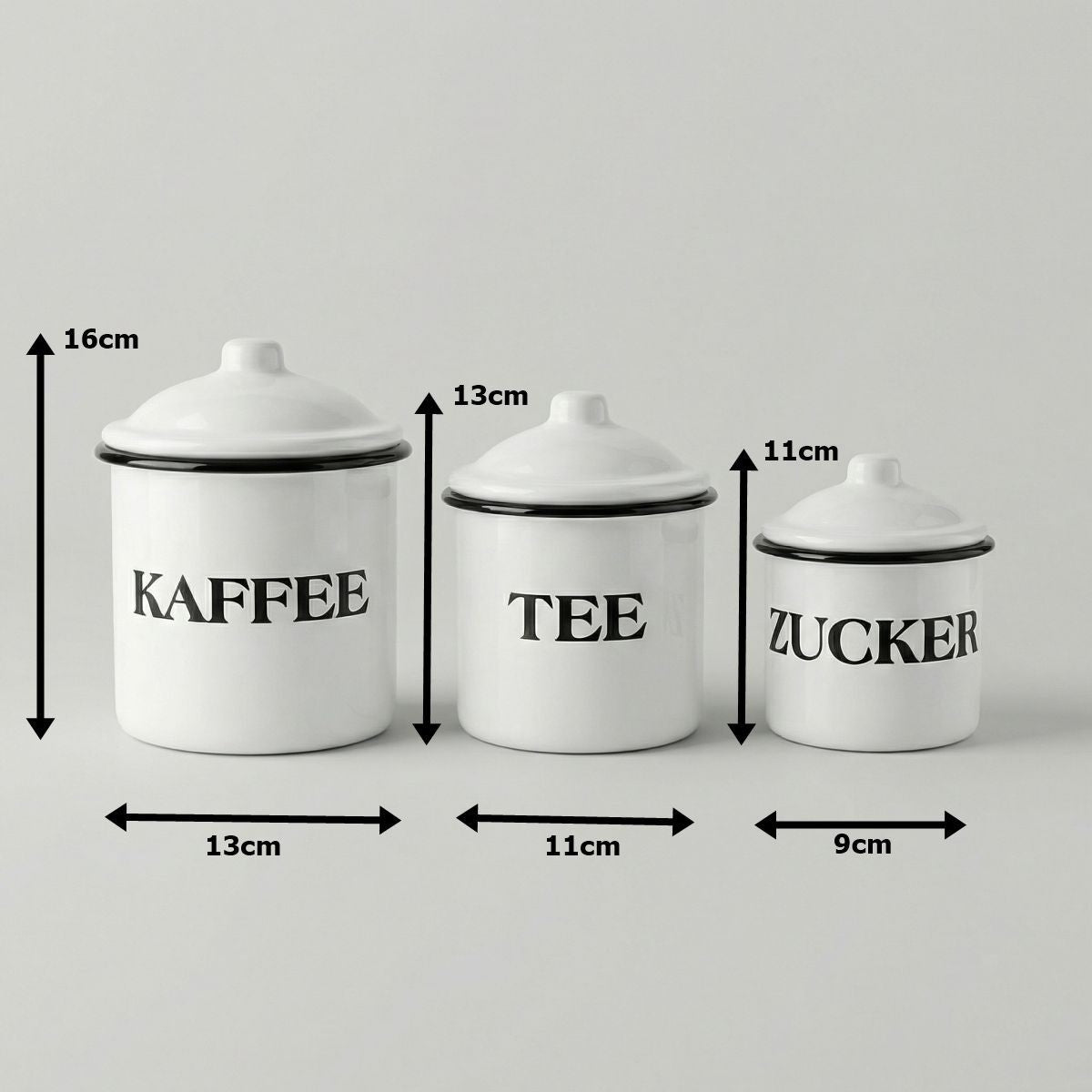 Emaille Vorratsdosen 16cm  emailliert Deko Behälter für Tee Kaffee Zucker rustik