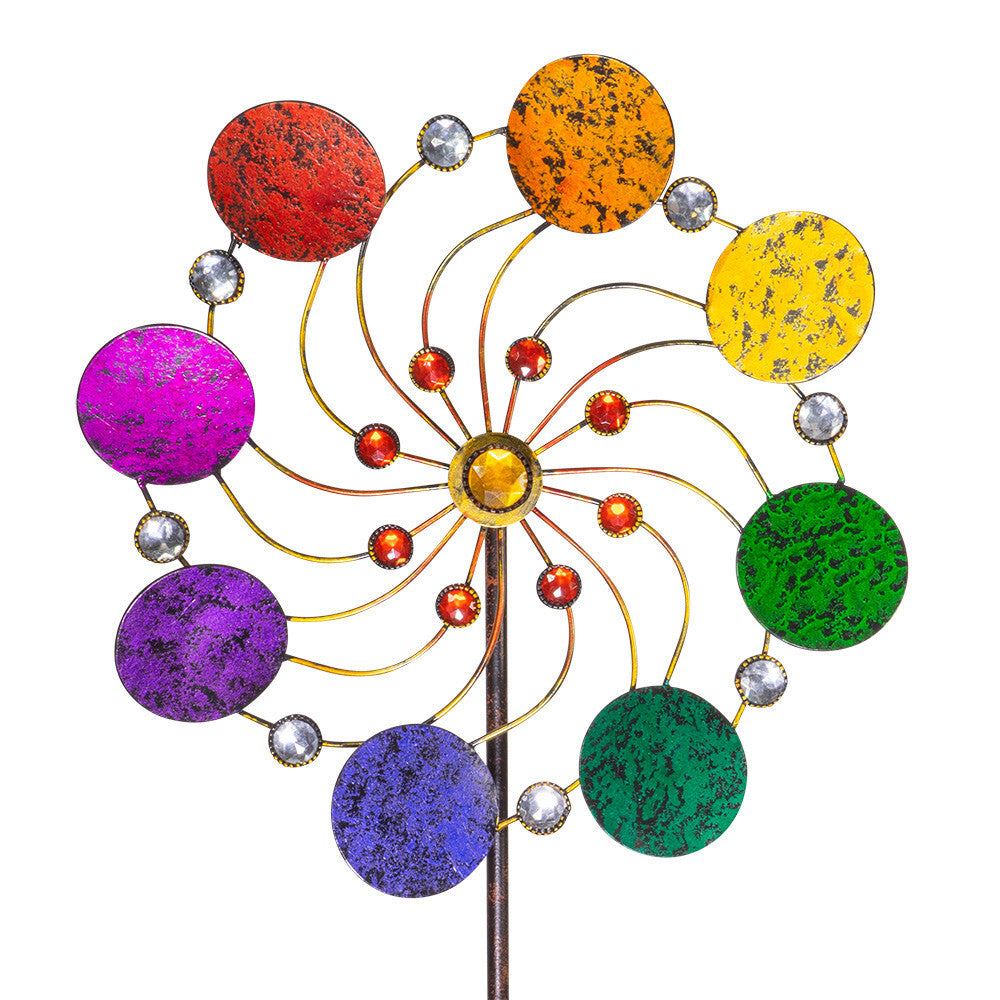 Exotic Flower Rainbow Ø34cm Metall Windspiel Windrad Deko Gartenstecker H:122cm
