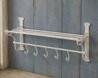 Wandgarderobe Antikweiß Eisen Landhausstil Vintage mit 5 Haken Regal Geschenkide