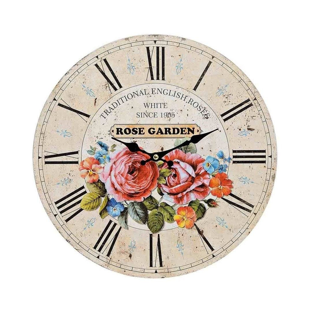 Rose Garden Wanduhr 33 cm MDF Neu Shabby Chic Vintage Look