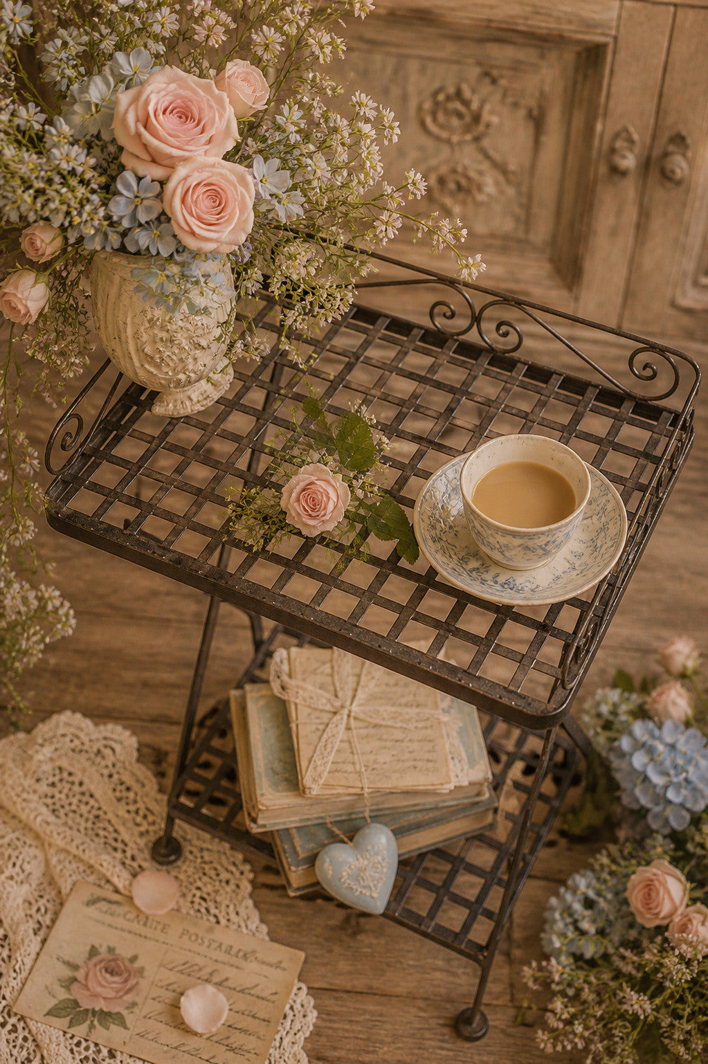 🌿 Beistelltisch Metall Vintage Landhausstil grau Shabby Chic Pflanztisch hochwe