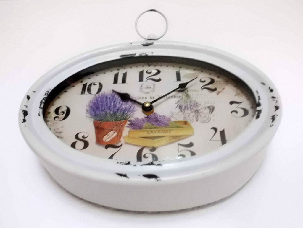 romantische Wanduhr Lavendel oval Nostalgisch Deko shabby chic Geschenkidee