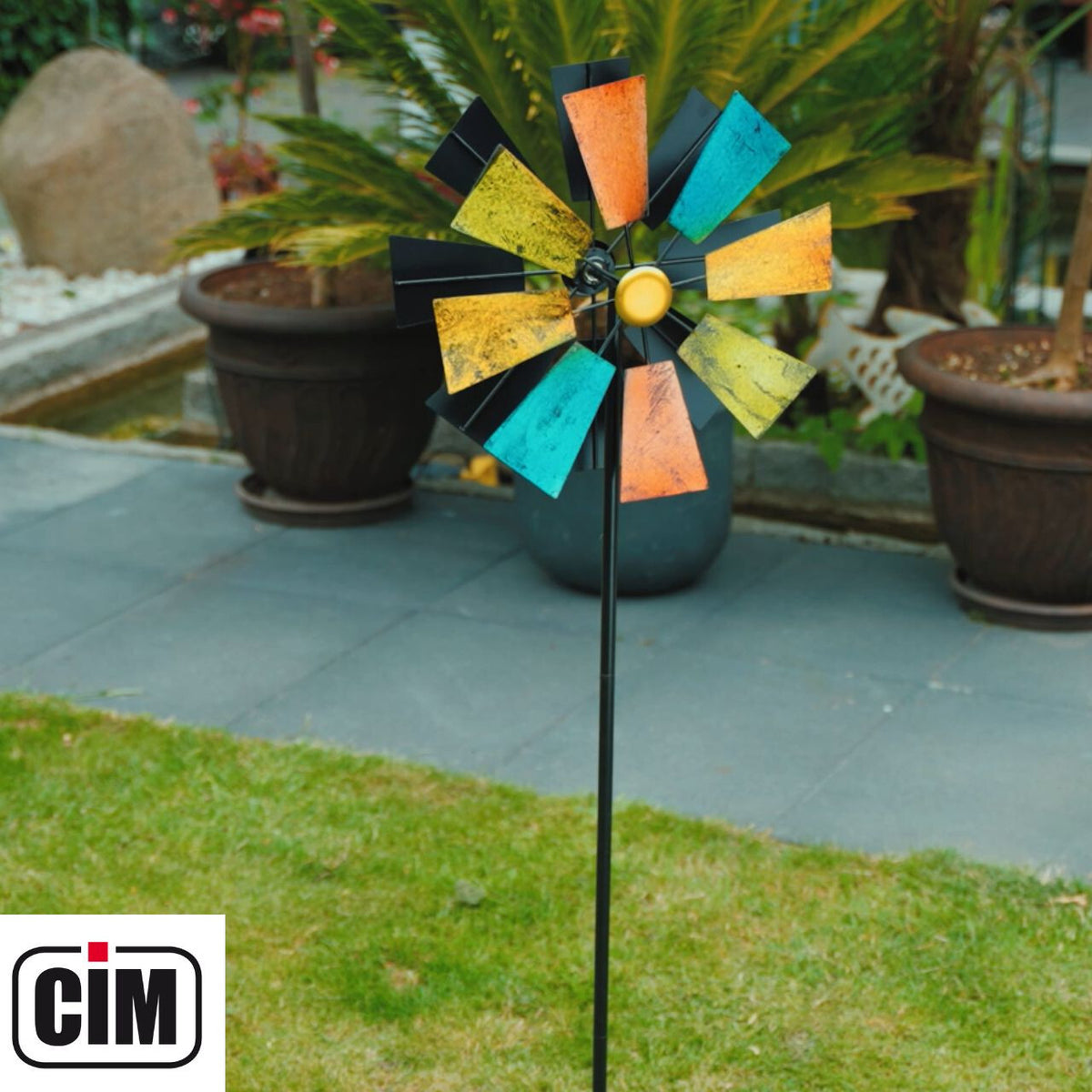 CIM Doppelwindrad Windräder Ø37cm Gesamthöhe: 127cm Windspiel Garten Metall Deko