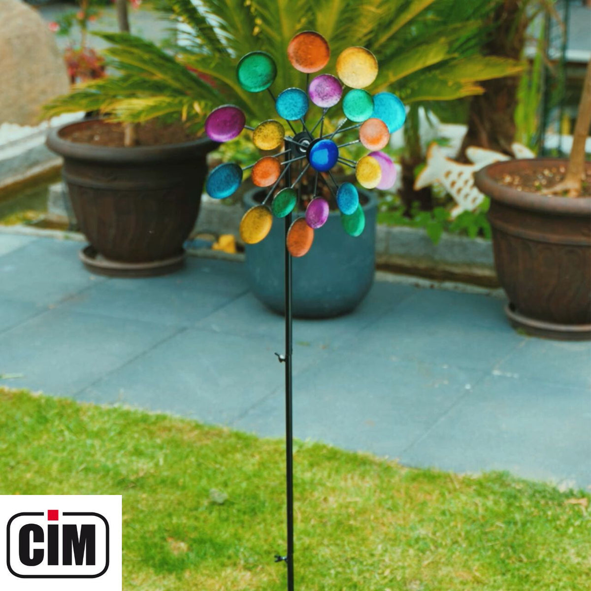 CIM Doppel Windrad Galaxy Rainbow Ø36cm Höhe: 122cm Windspiel Garten Metall