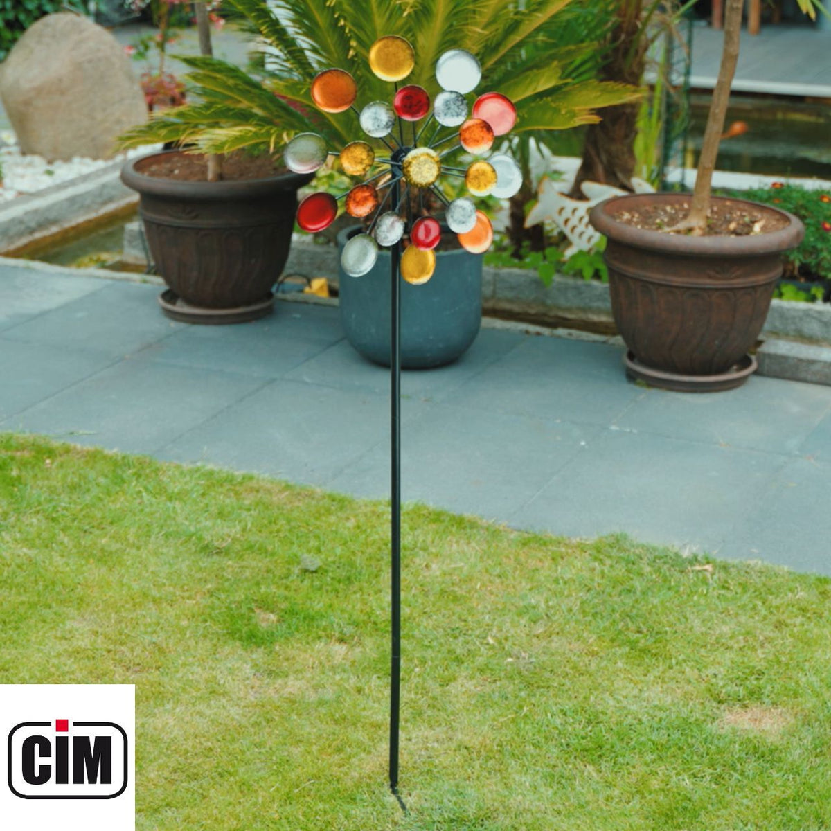 CIM Doppelwindrad Windräder Windspiel Garten Metall bunt Gartenstecker Design