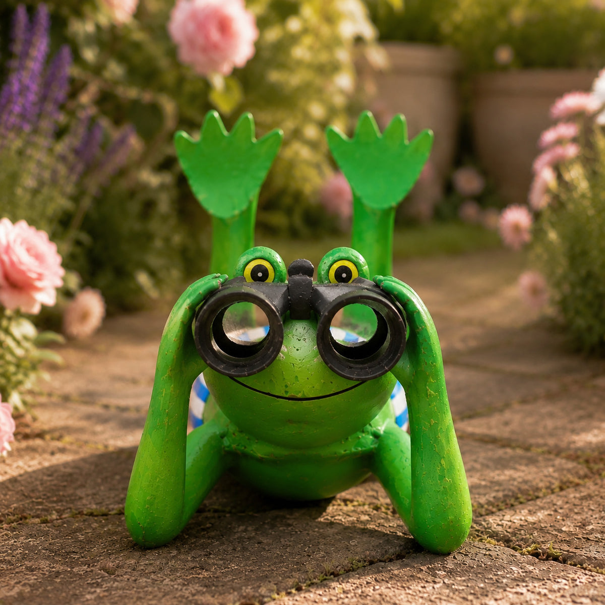 🪴 Metall Frosch mit Fernglas 🐸 Gartenfigur Deko Garten Terrasse Balkon Figur