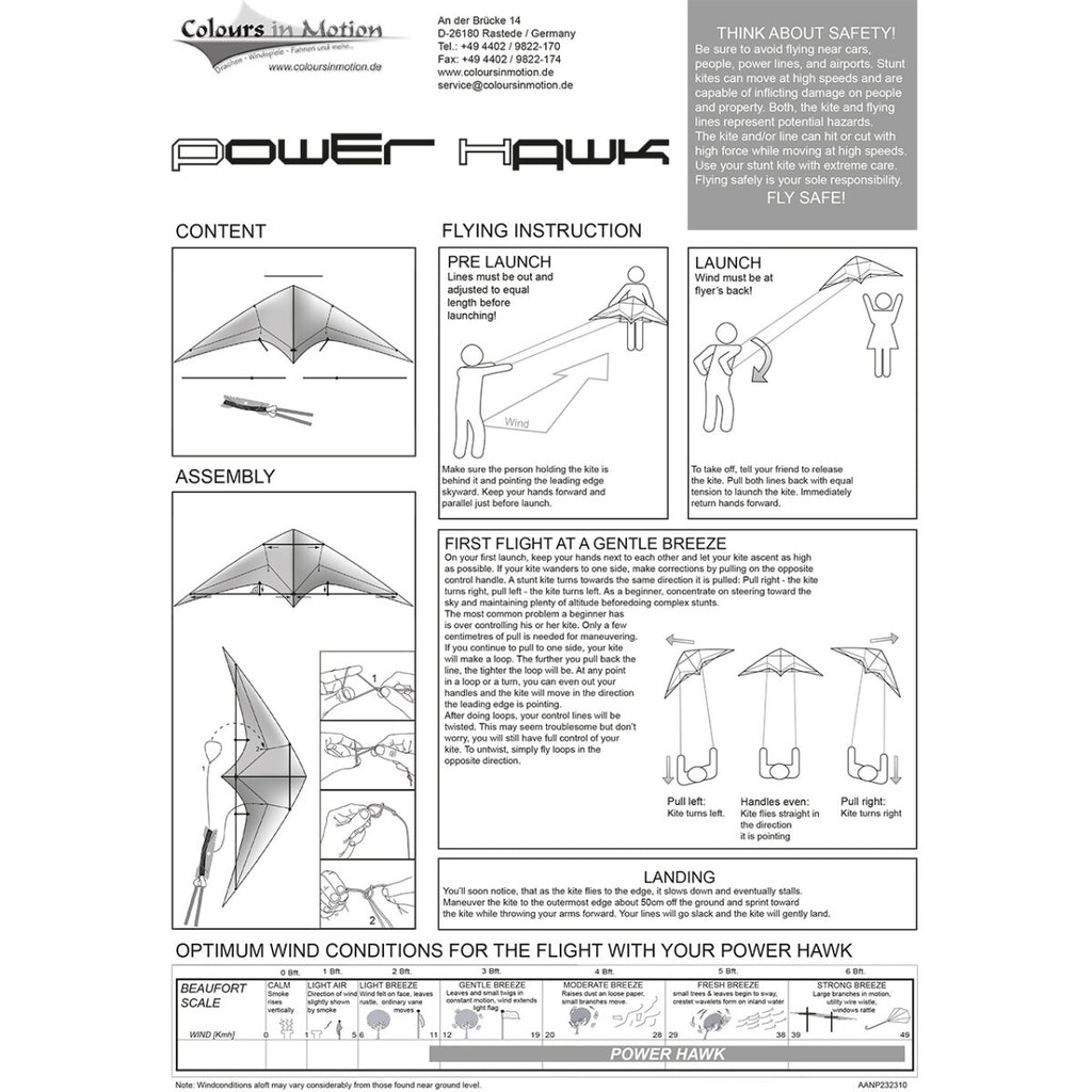 CIM Lenkdrachen Power Hawk Red Black Drachen 155cmx75cm inkl. Steuerleinen
