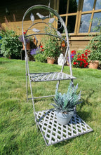BLUMENTREPPE Gartentisch Blumenständer antikgrau BEISTELLTISCH  Metall 70cm Neu